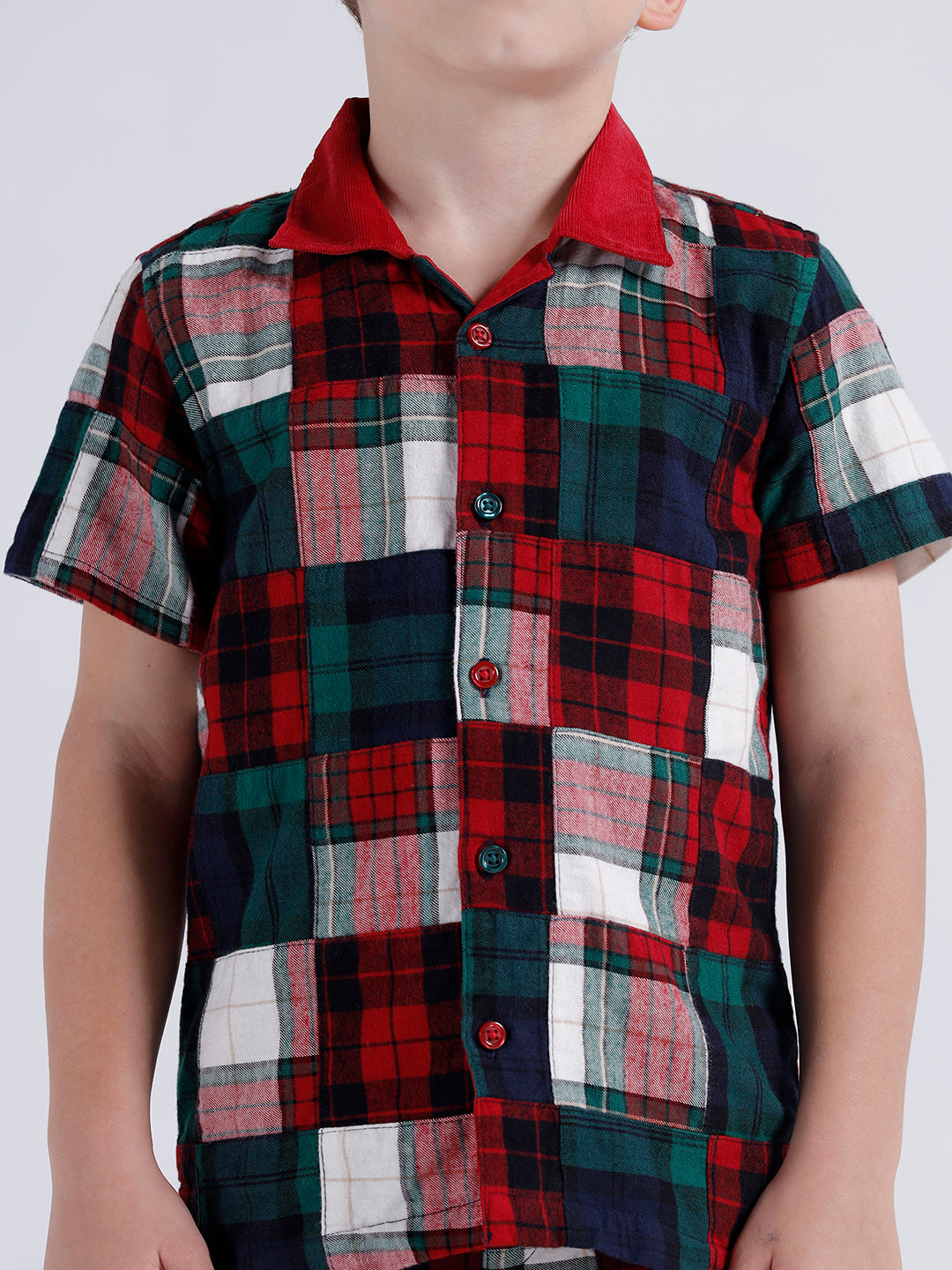 Boys short sleeve open collar patchwork shirt