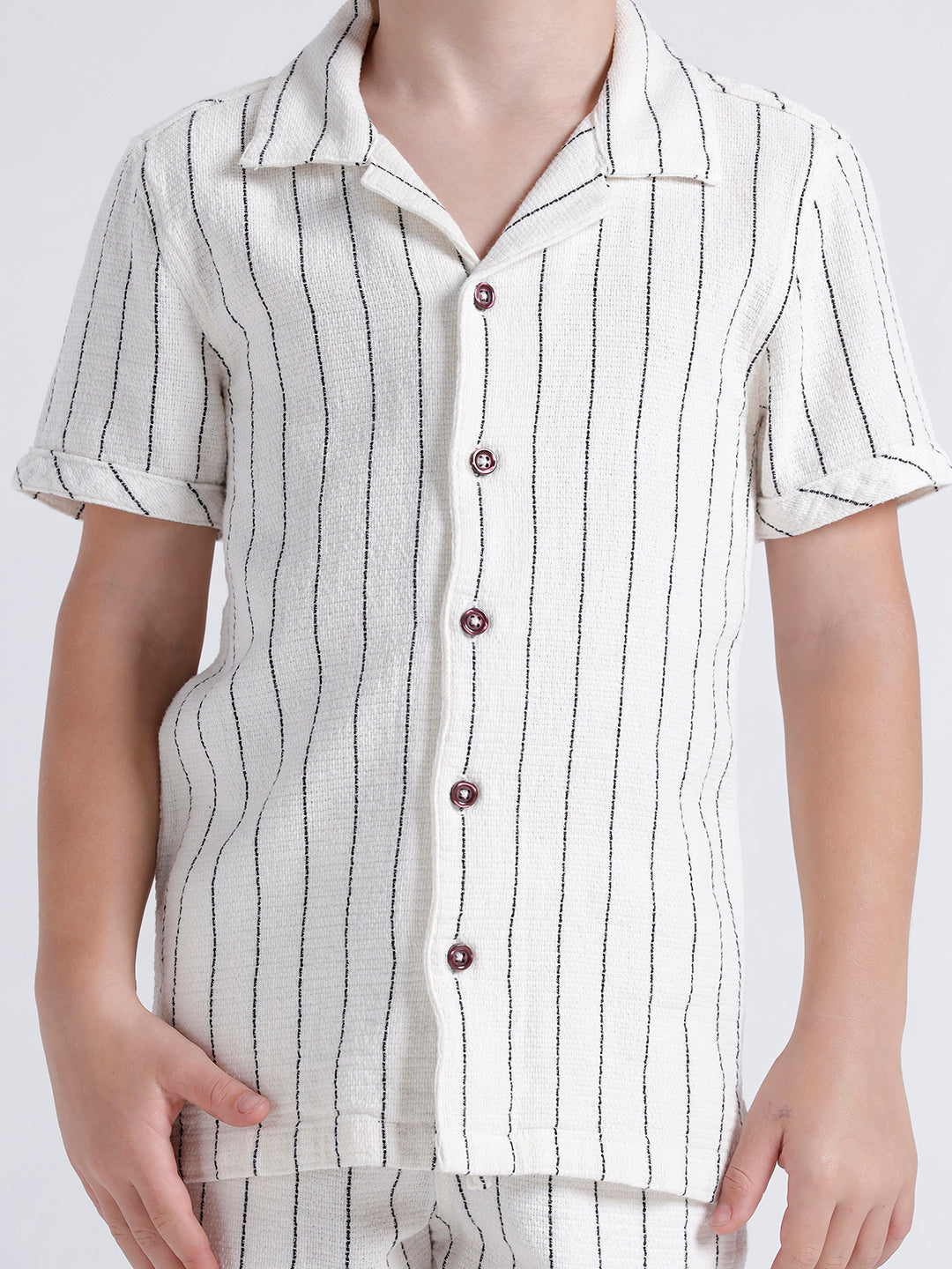 Boys short sleeve open collar stripe shirt
