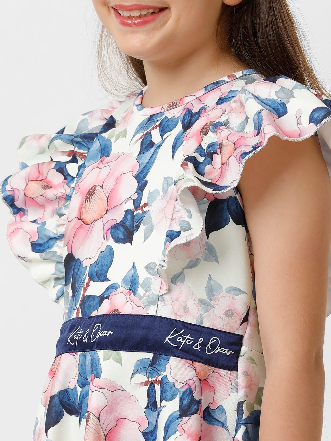 Girls Satin Floral Printed Dress