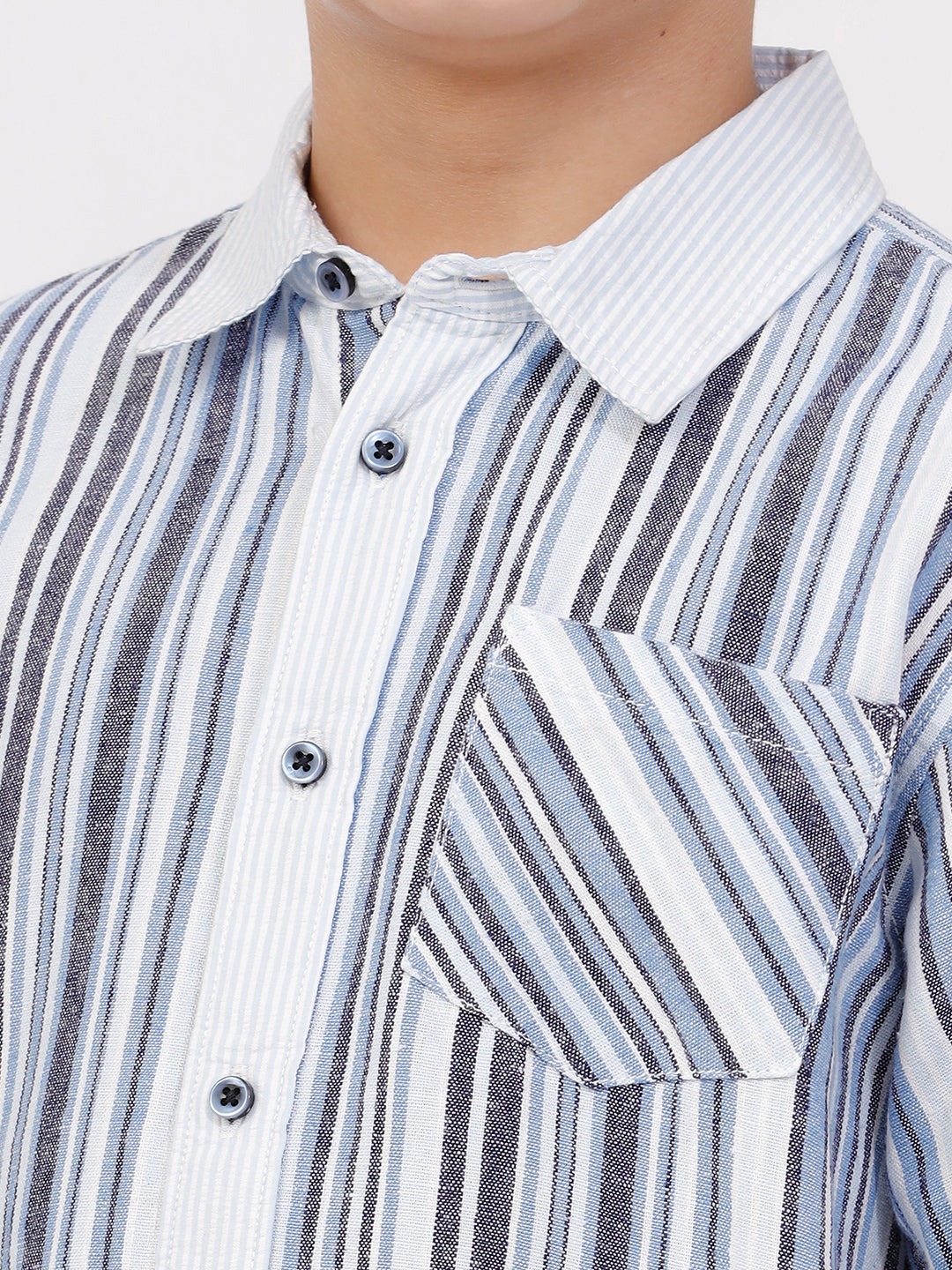 Boys Long Sleeve Shirt with Contrast Stripes Collar and Cuff