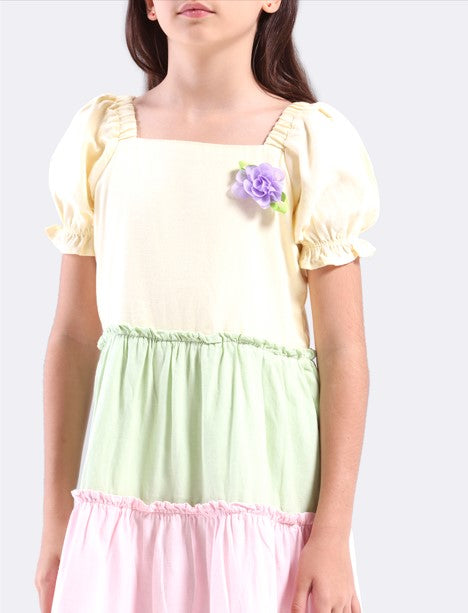 Girls multi colour panel dress