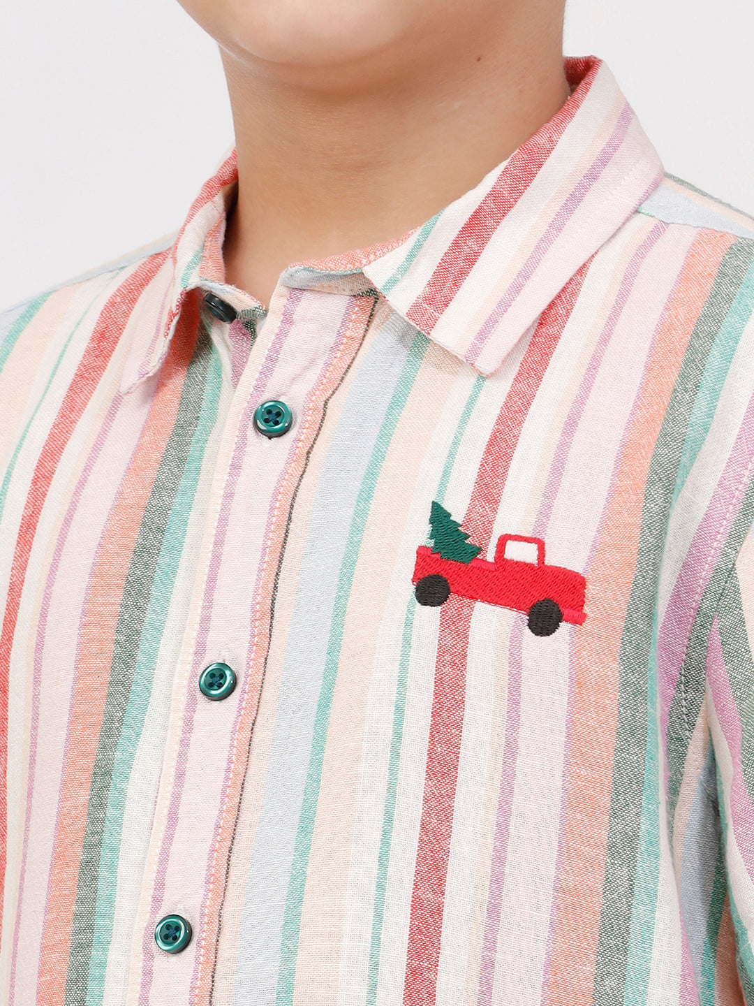Boys Short Sleeve Shirt with Truck Embroidery