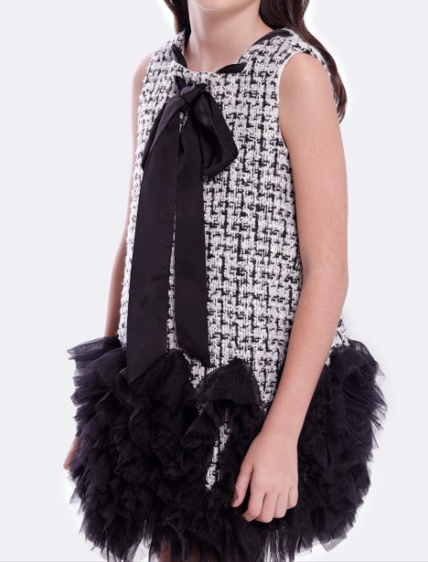 Girls Dress with ruffle hem & Satin tape Bow