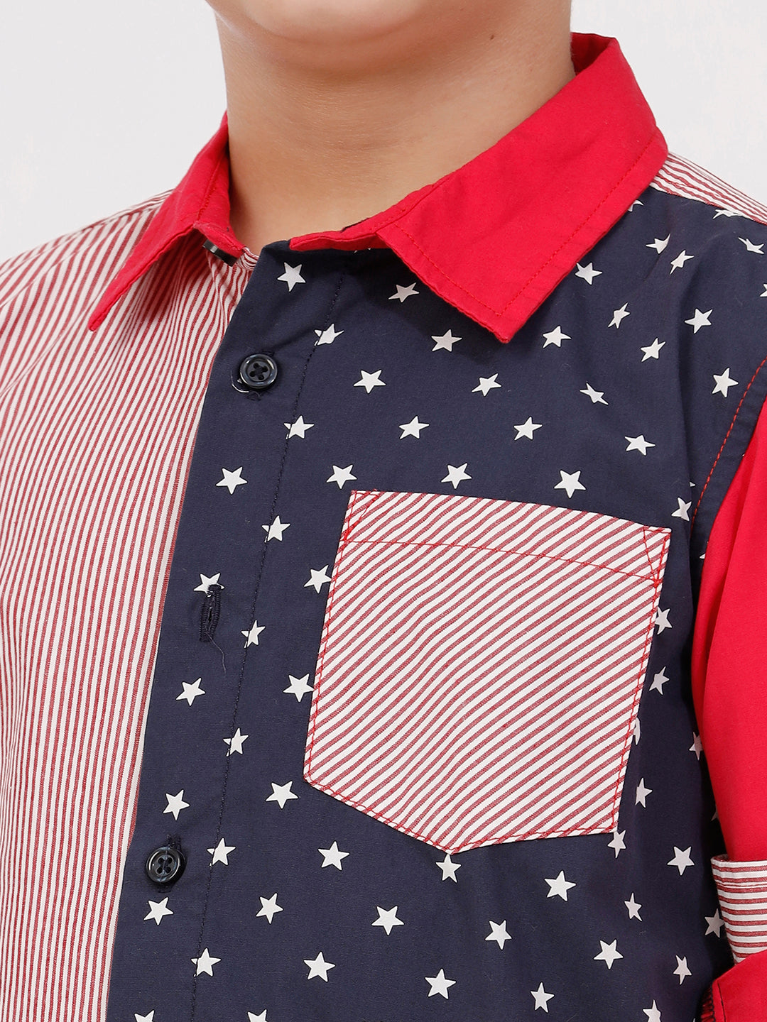 Boys Long Sleeve multi fabric Shirt