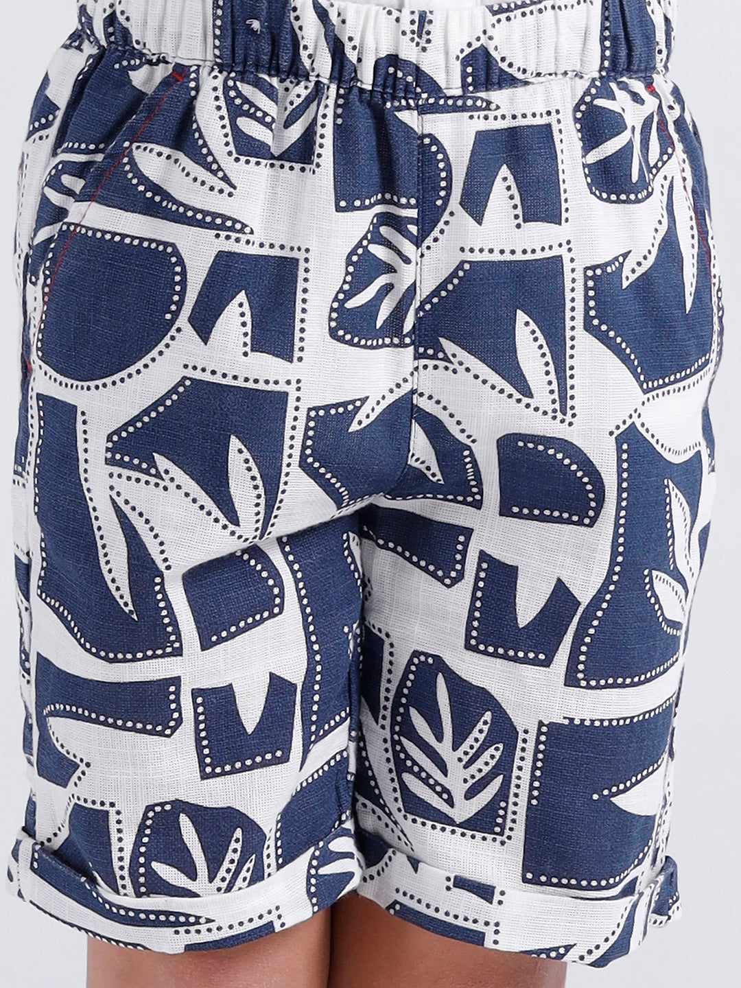 Boys printed shorts with self fabric suspenders