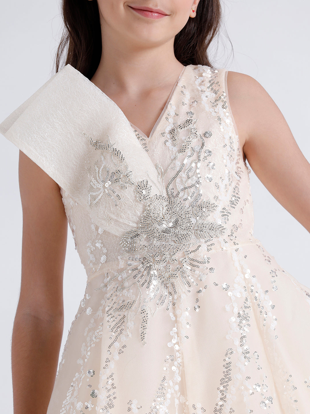 Girls long slim fit Dress with Glass bead embroidery