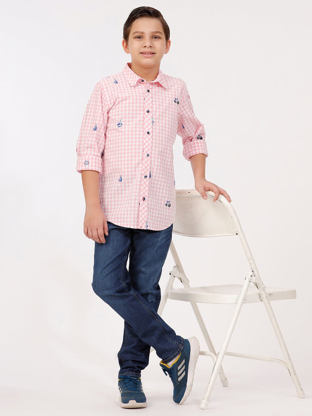 Boys Long Sleeve All over Embroidery Shirt