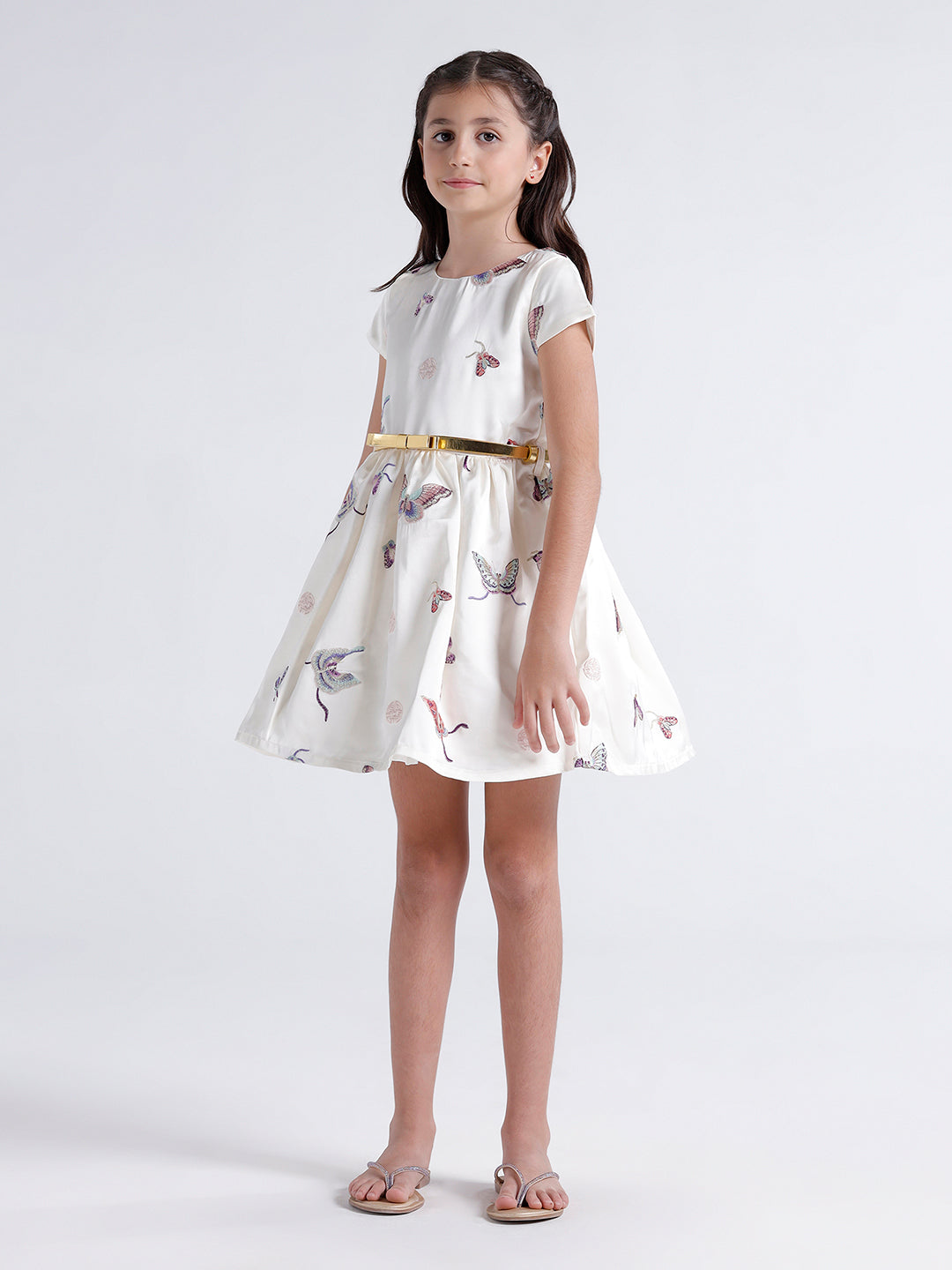 Girls all over embroidered dress with Gold belt