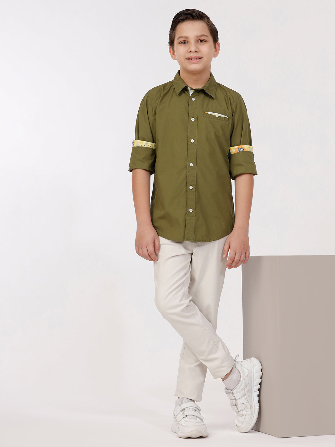Boys Long Sleeve Shirt with Contrast welt Pocket