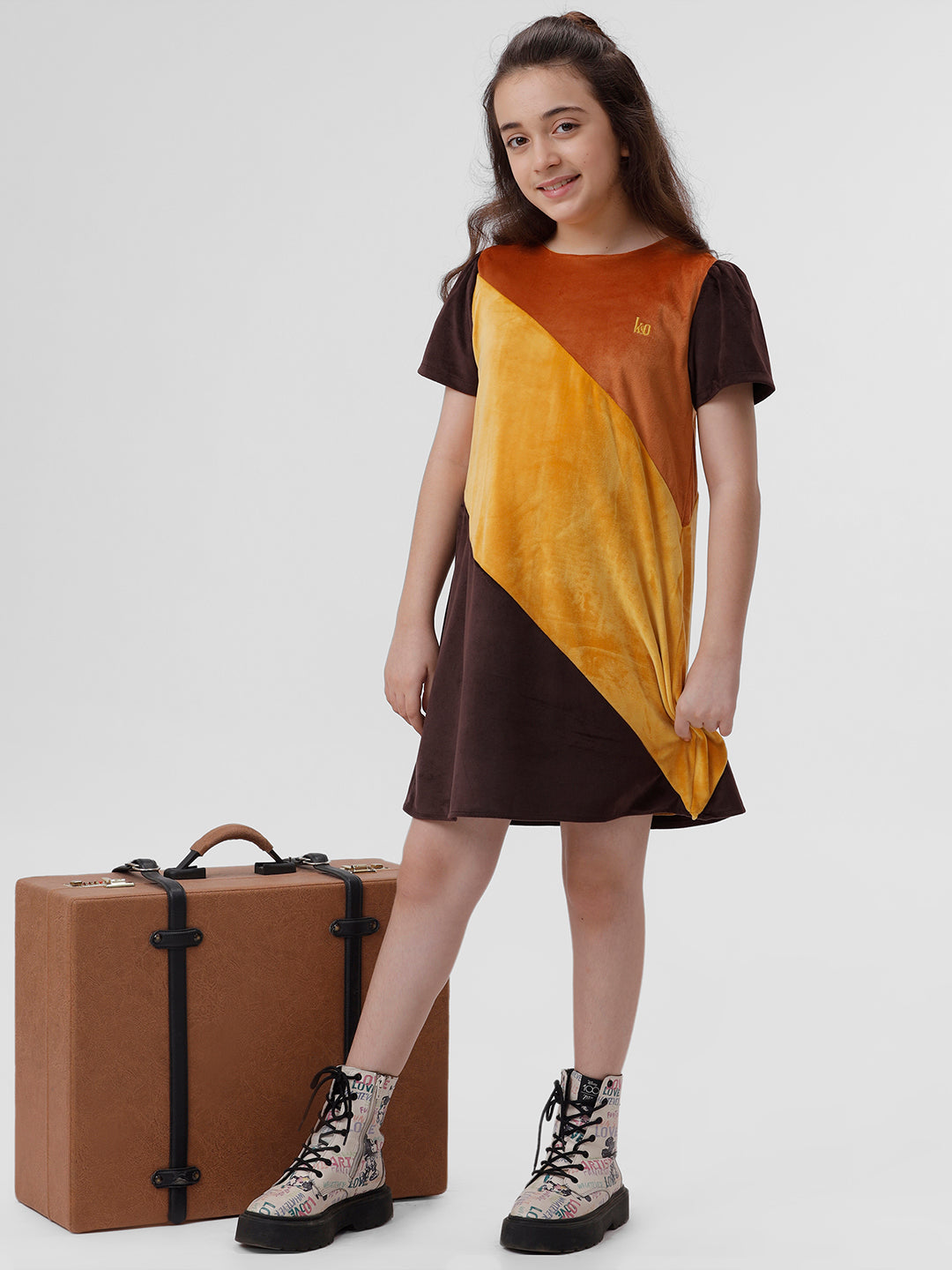 Girls Diagonal Panelled dress