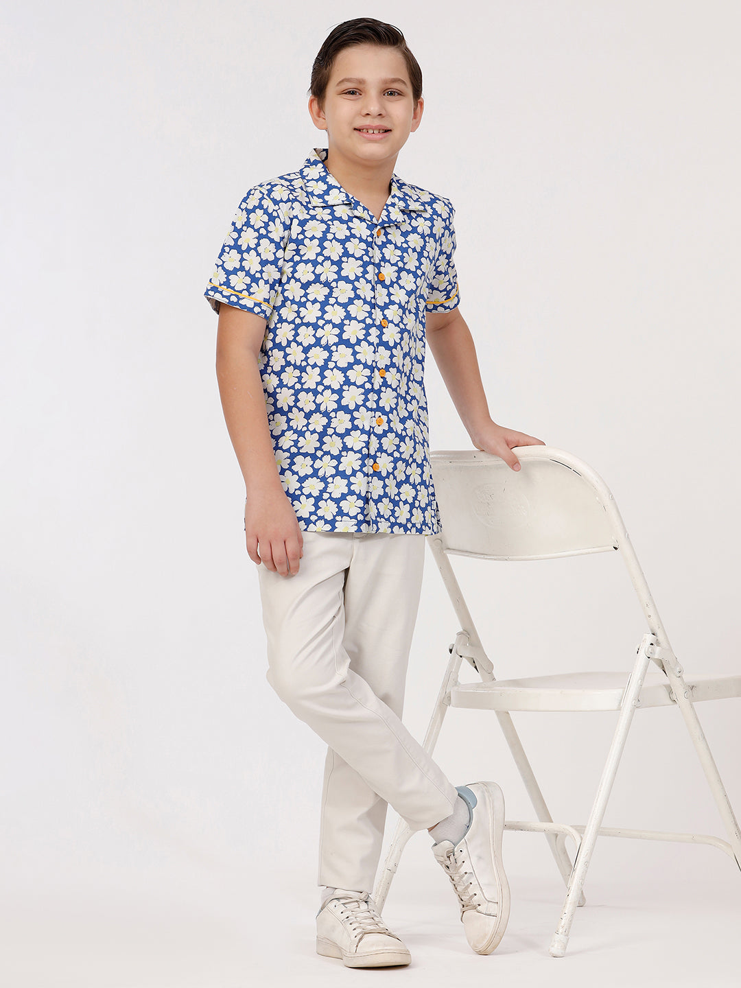 Boys Short Sleeve Printed Shirt with Open Collar