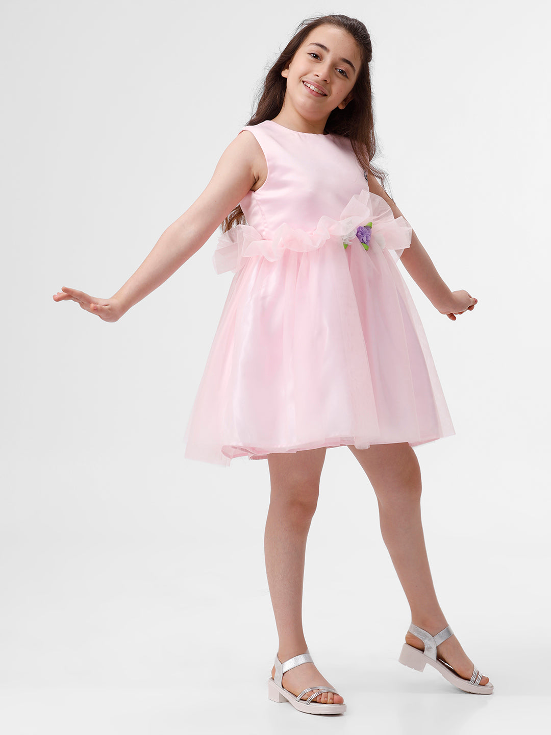 Girls Mesh dress with Flower embellishments