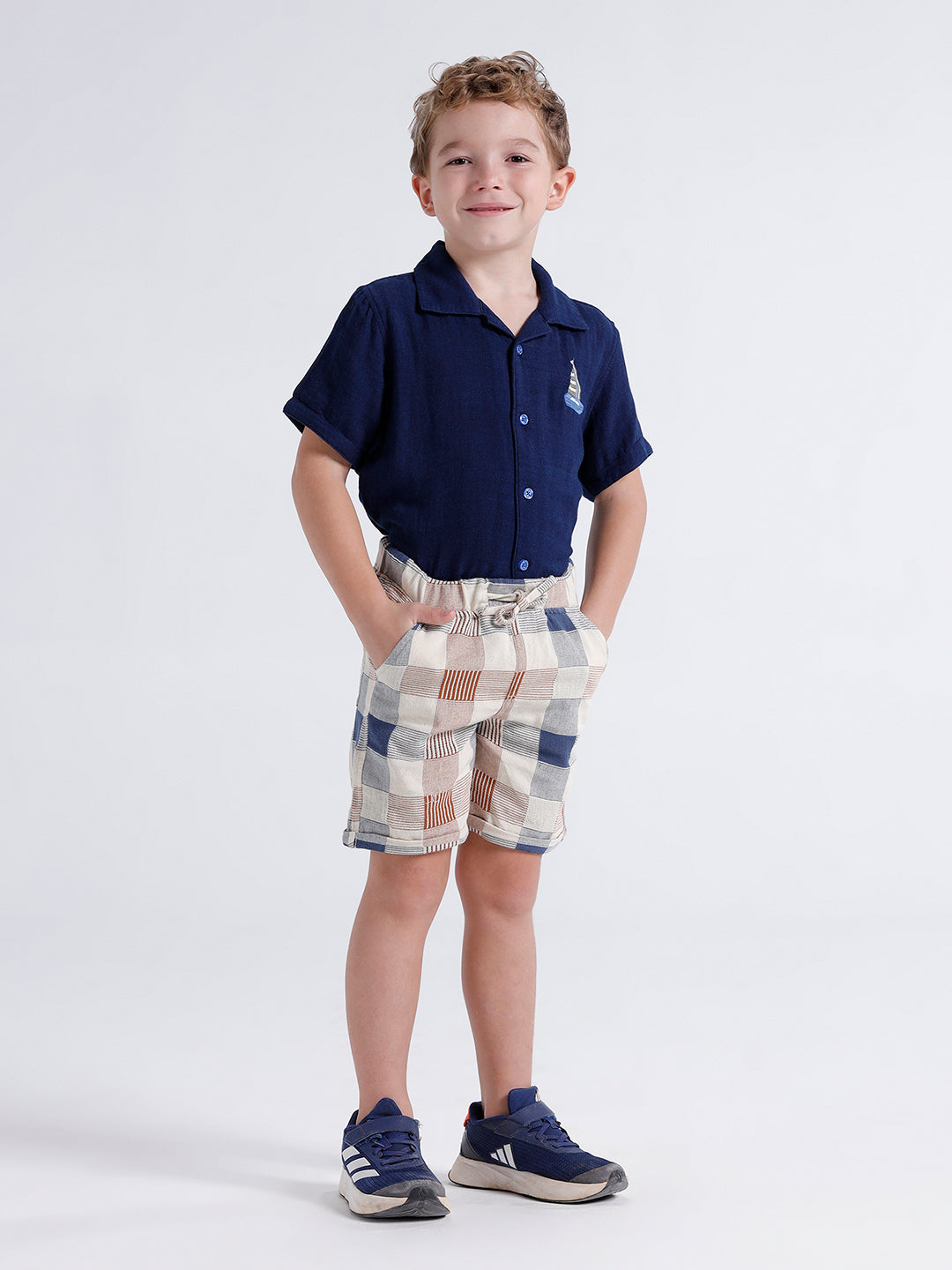 Boys elasticated printed check shorts