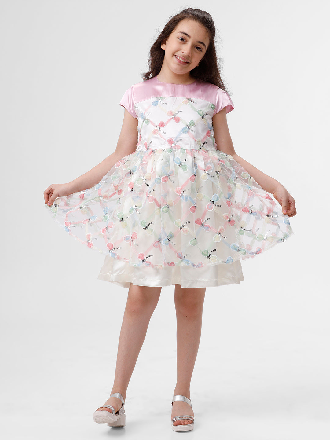 Girls all over embroidered mesh dress