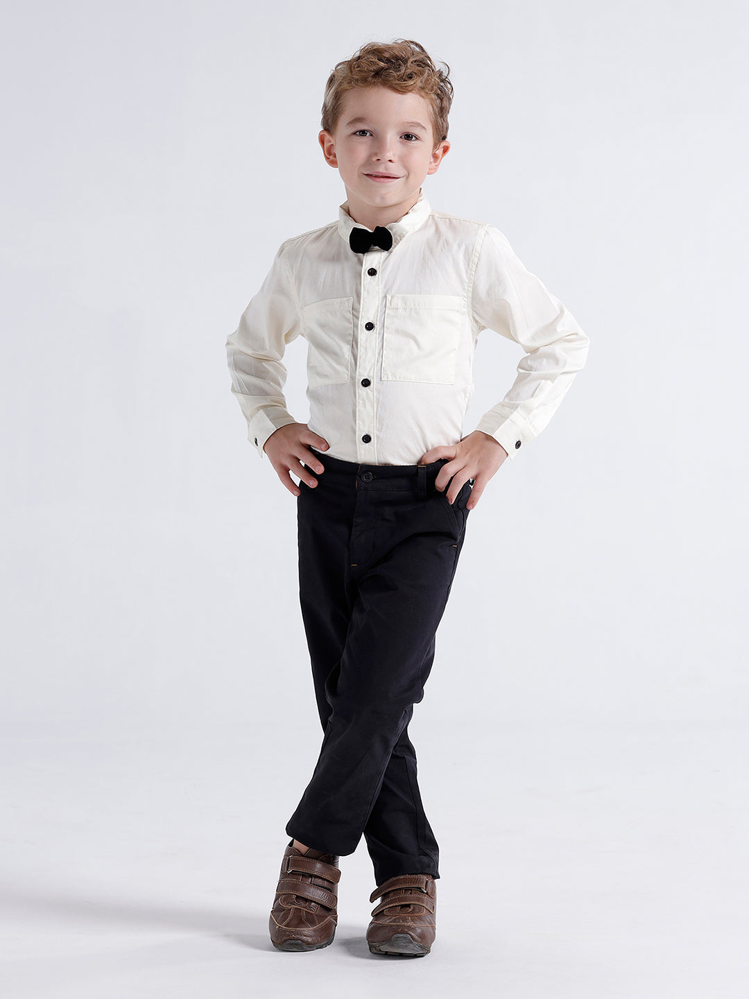 Boys long sleeve shirt with double pockets and Bow
