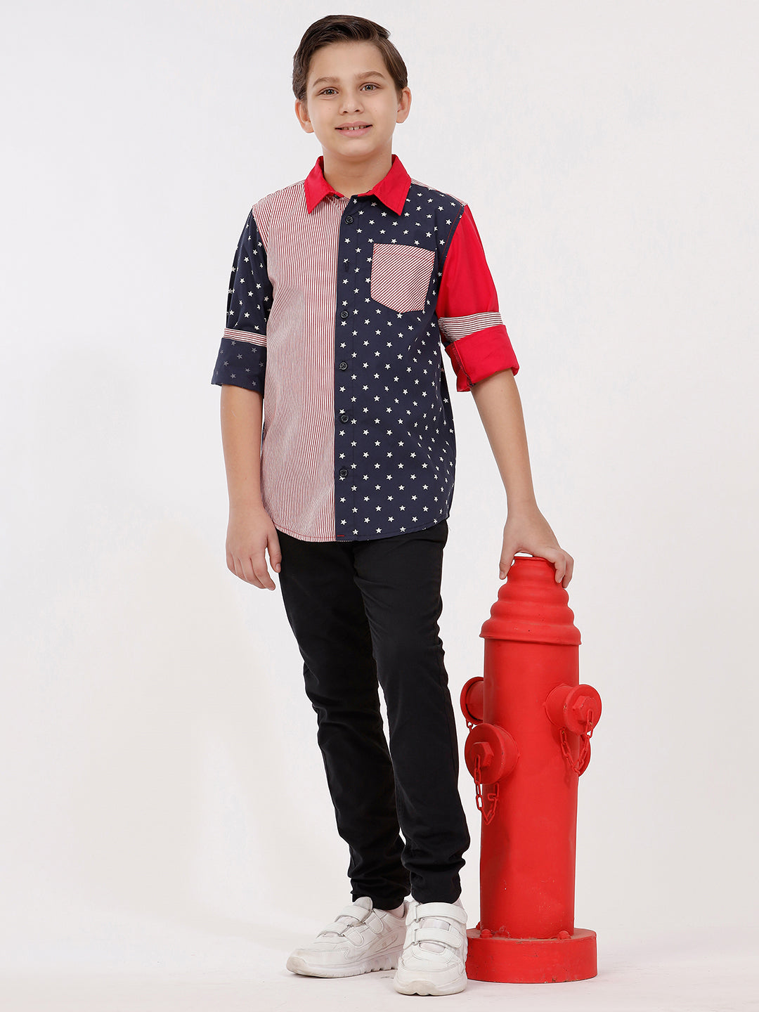 Boys Long Sleeve multi fabric Shirt