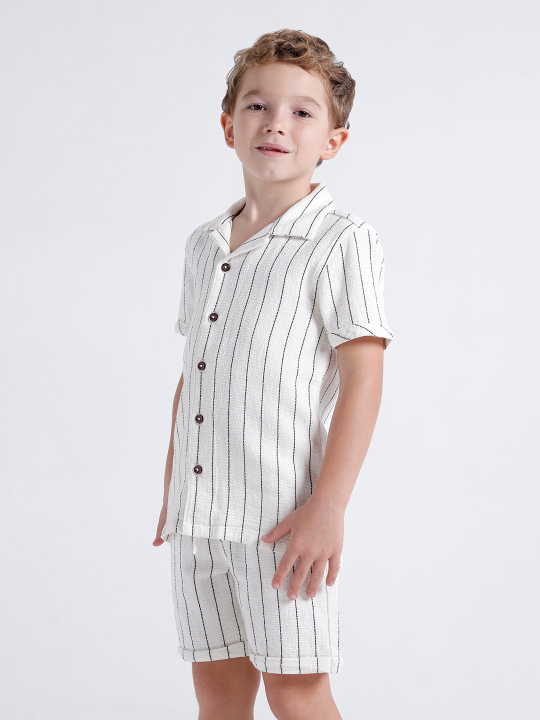Boys short sleeve open collar stripe shirt