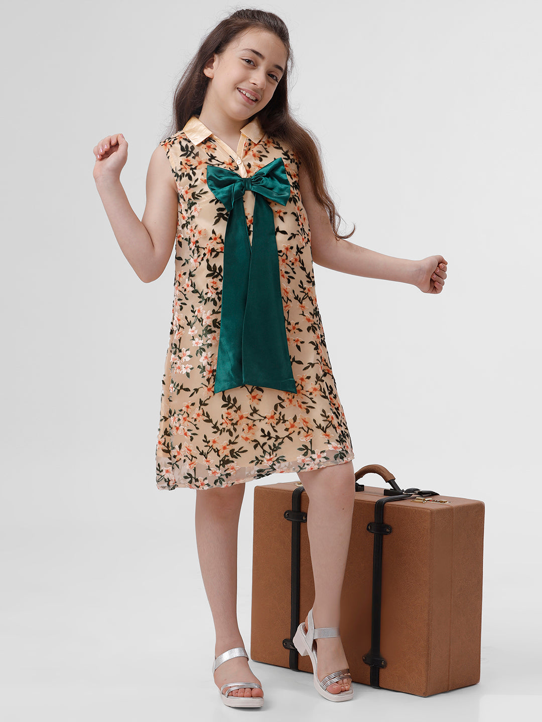 Girls Contrast Bow Dress