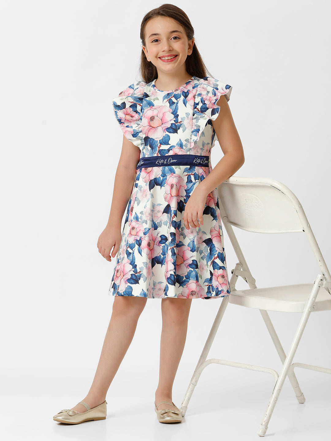 Girls Satin Floral Printed Dress