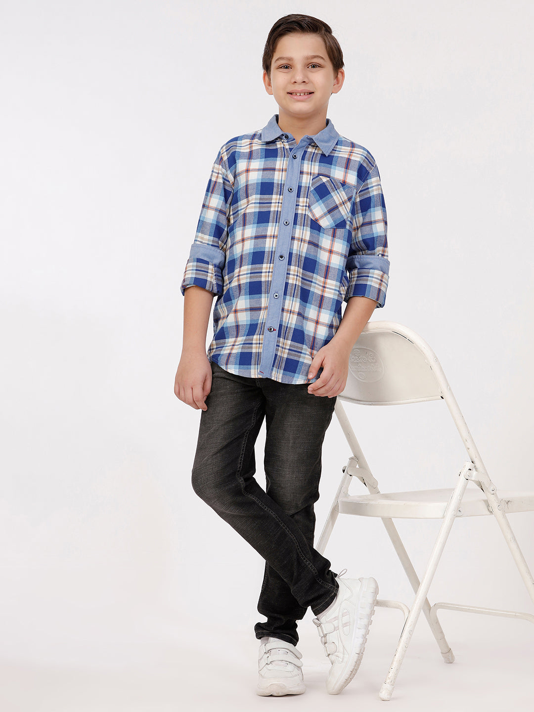 Boys Long Sleeve Shirt with Contrast Placket and Cuff