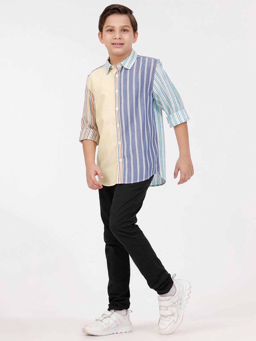Boys Long Sleeve Stripes Patchwork Shirt