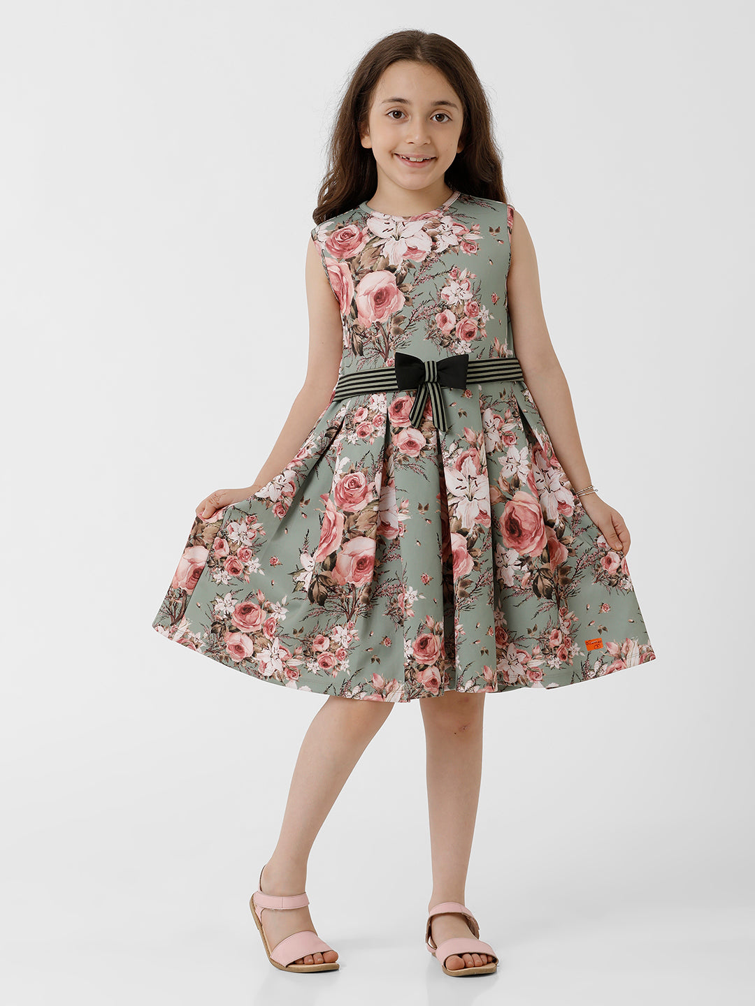 Girls Scuba All Over Floral Printed Dress