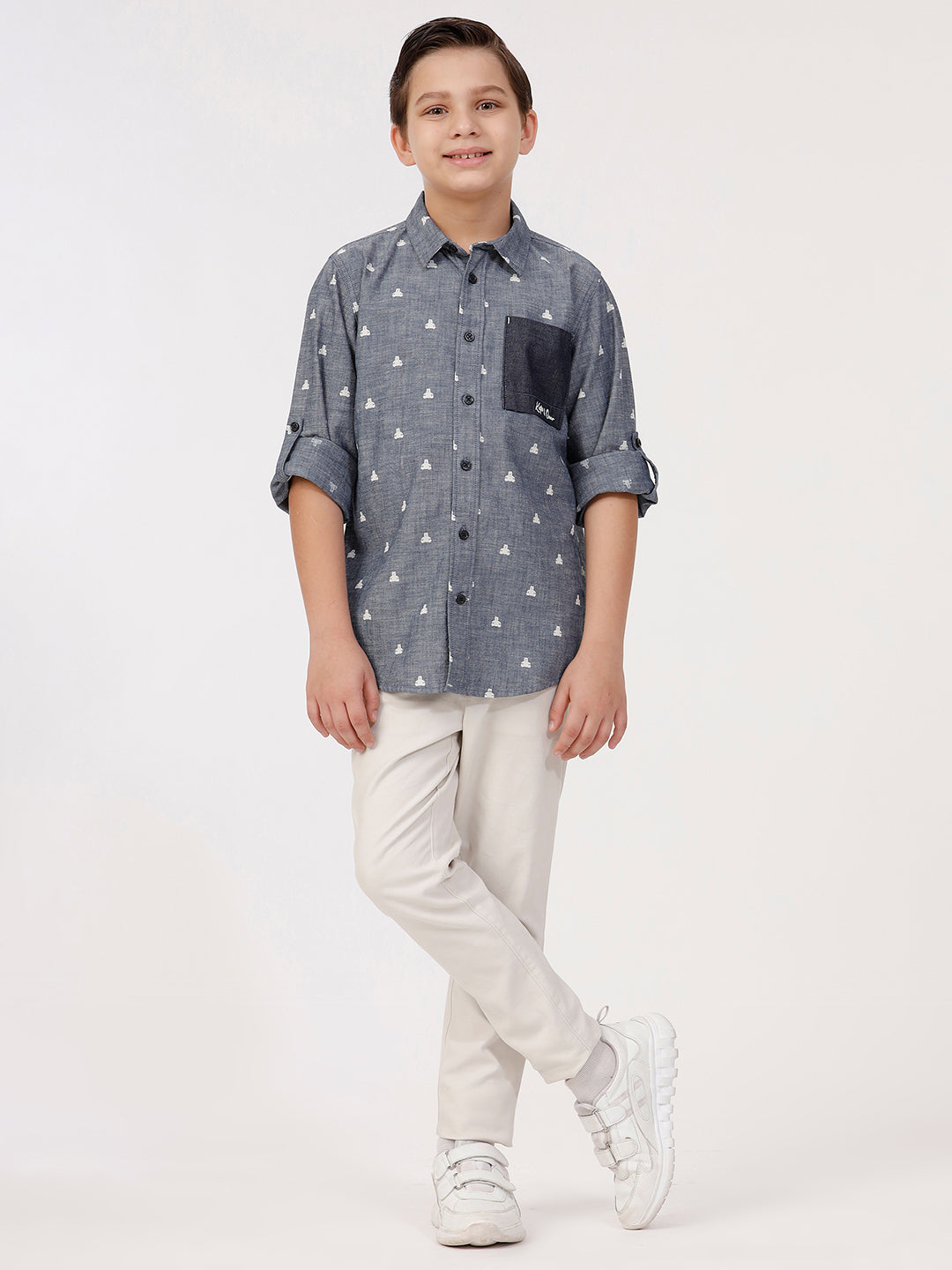 Boys Long Sleeve Shirt with Solid Denim Pocket