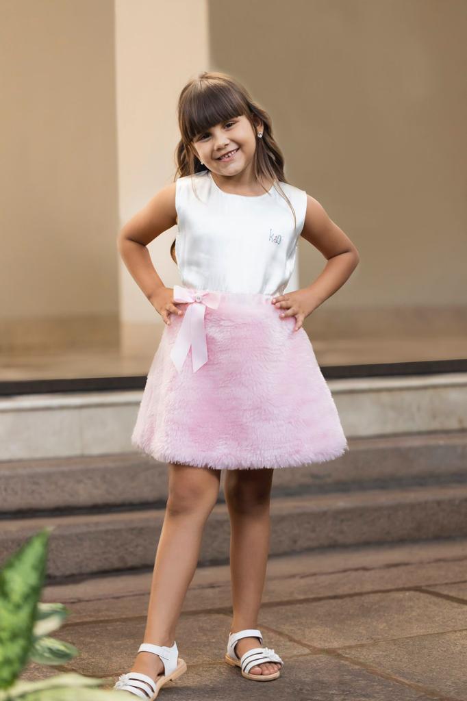 Fur Pink Dress with Satin Belt