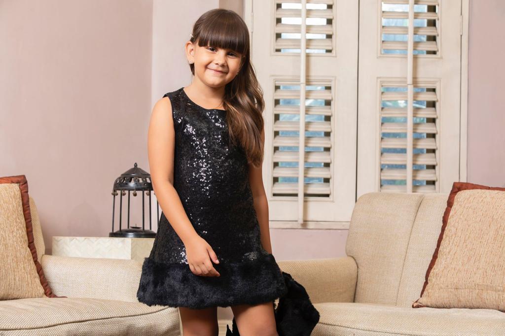 Furry Black Sequins Dress