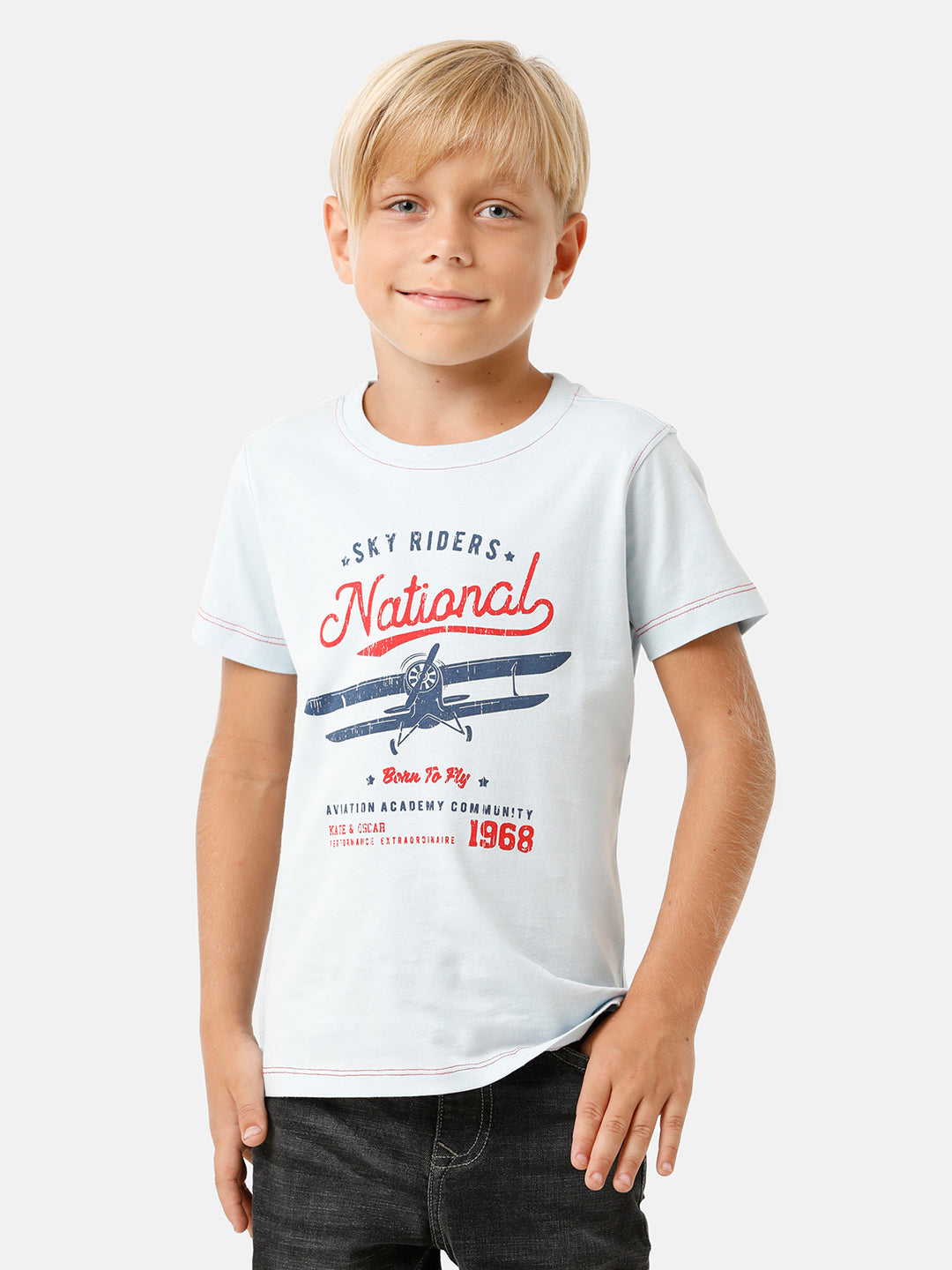 Boys Placement Printed T-shirt with Contrast Stitching