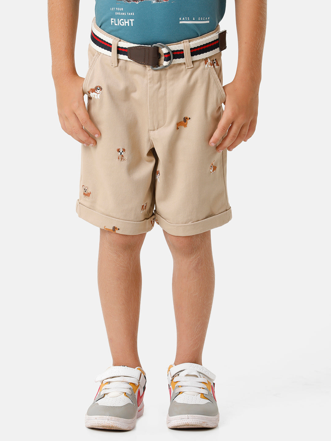 Boys Embroidered Shorts with Belt
