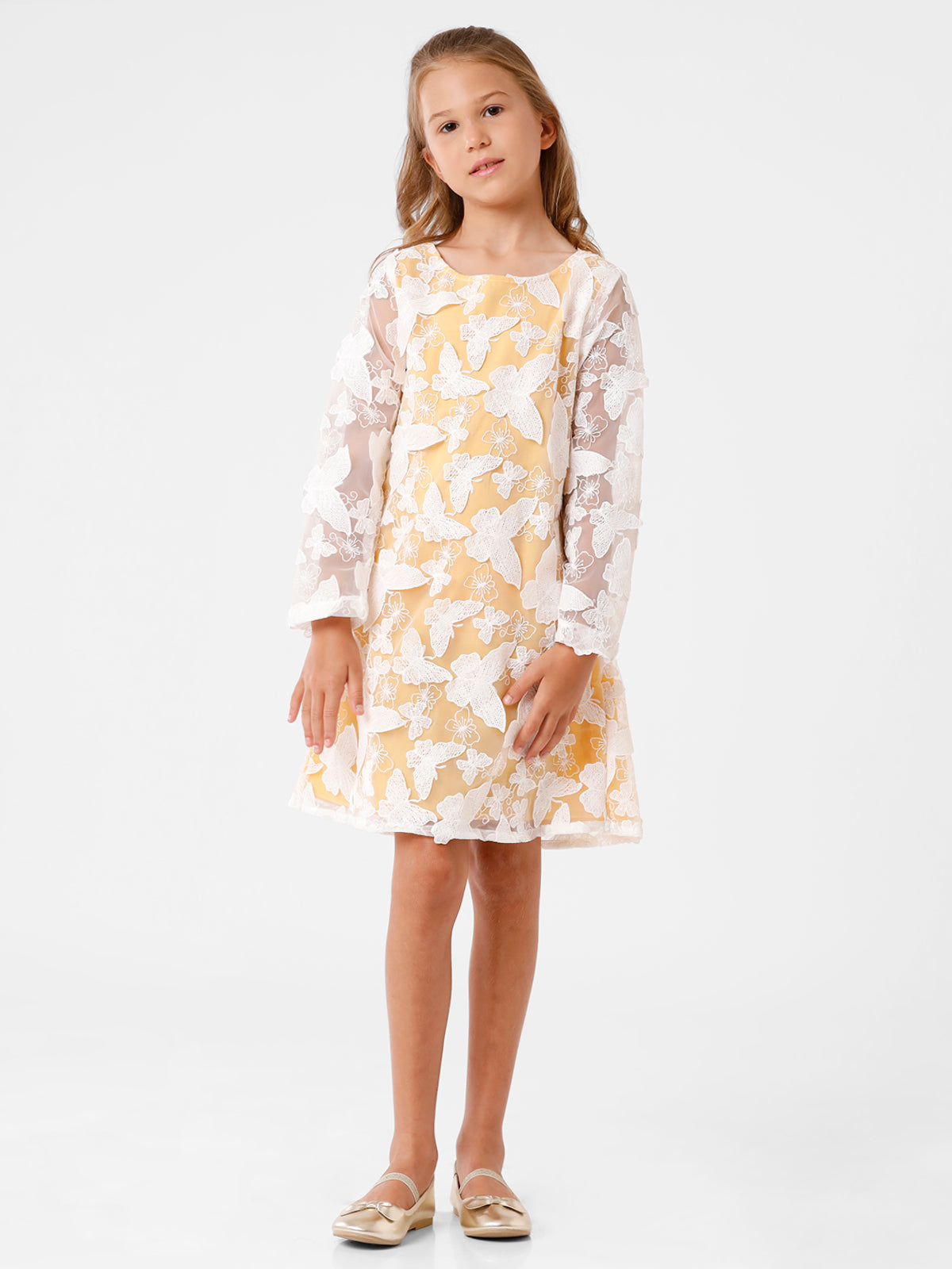 Butterfly Lace Shift Yellow Dress