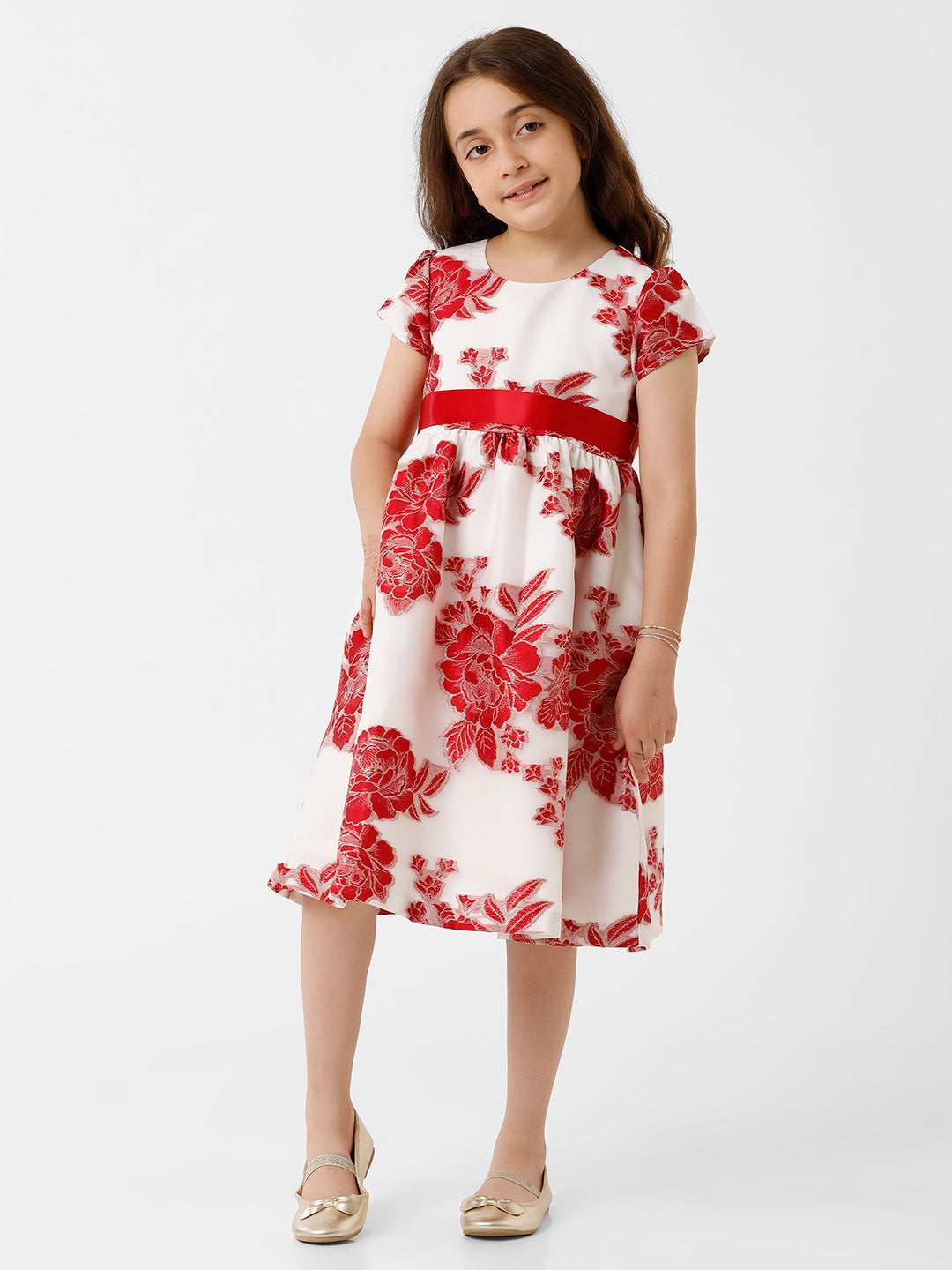 Girls Floral Jacquard Party Wear Dress