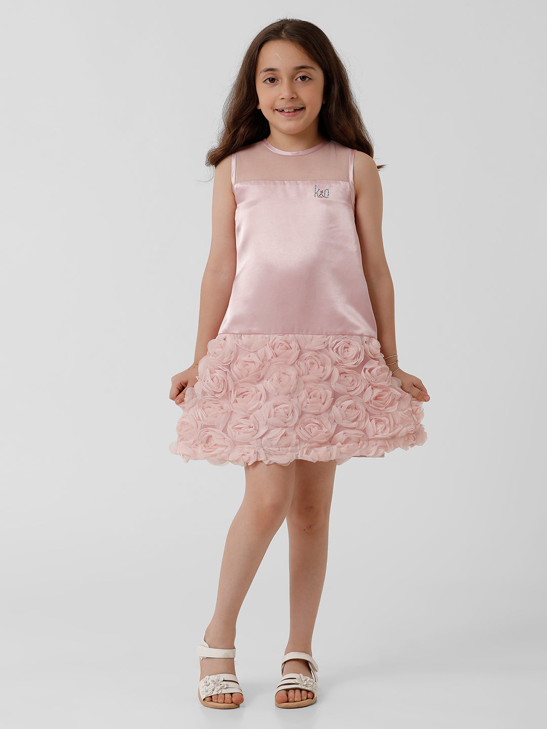 Girls 3D floral cut and sew dress