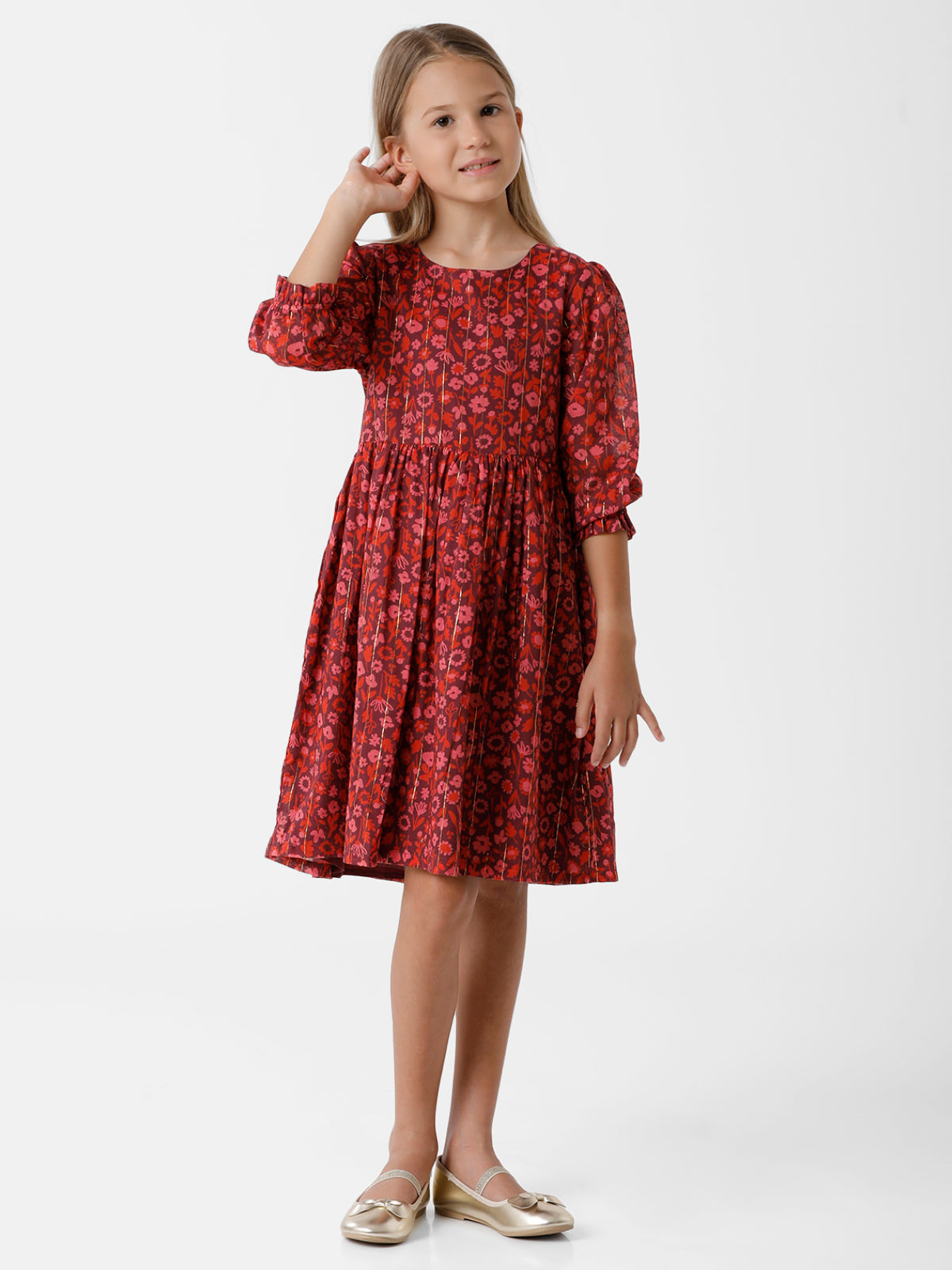 Floral Printed Dress with Lurex