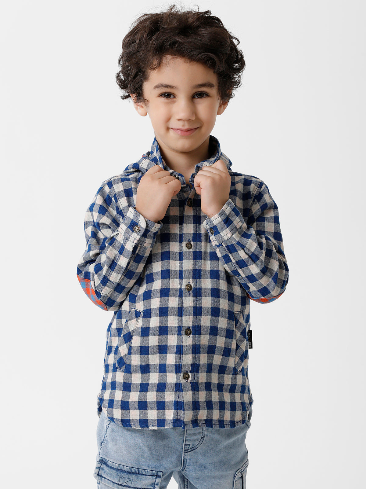 Blue Checked Hoodie Shirt