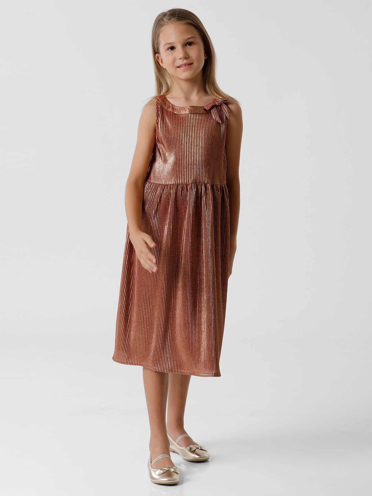 Brown Pleated Fabric Dress