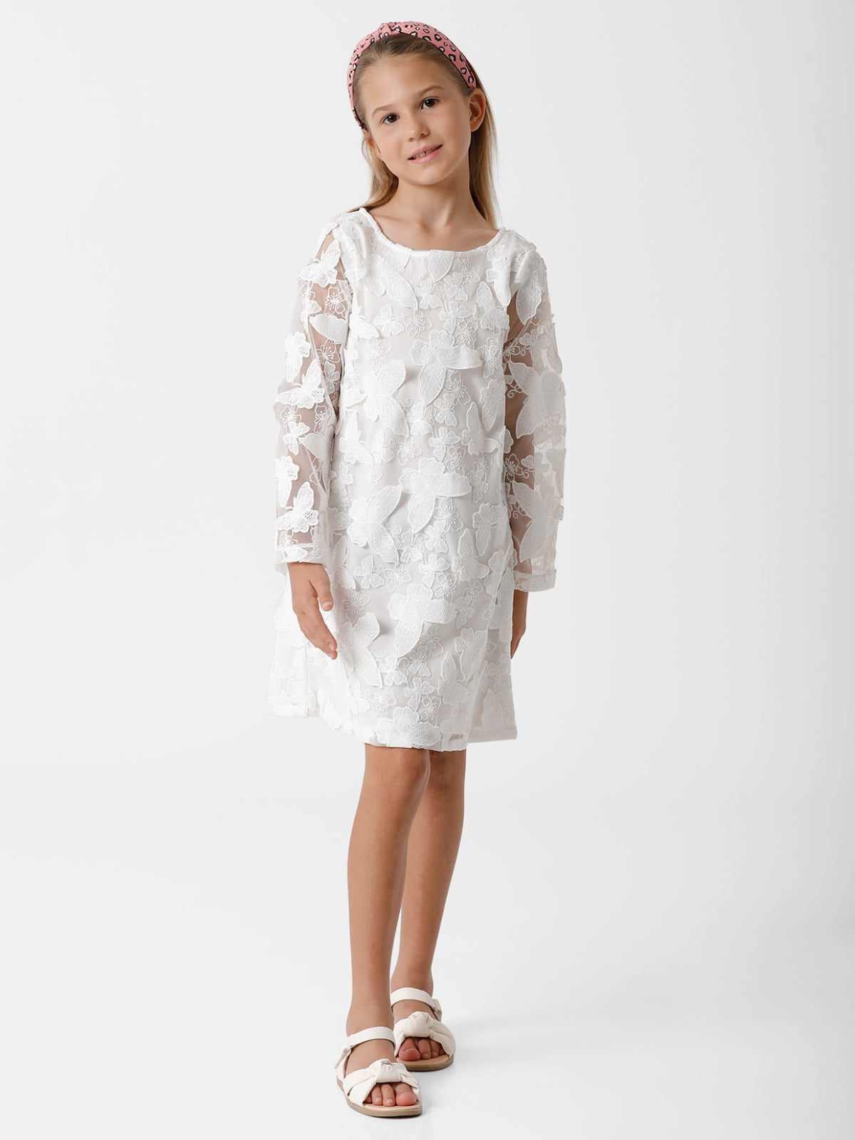 Butterfly Lace Shift White Dress
