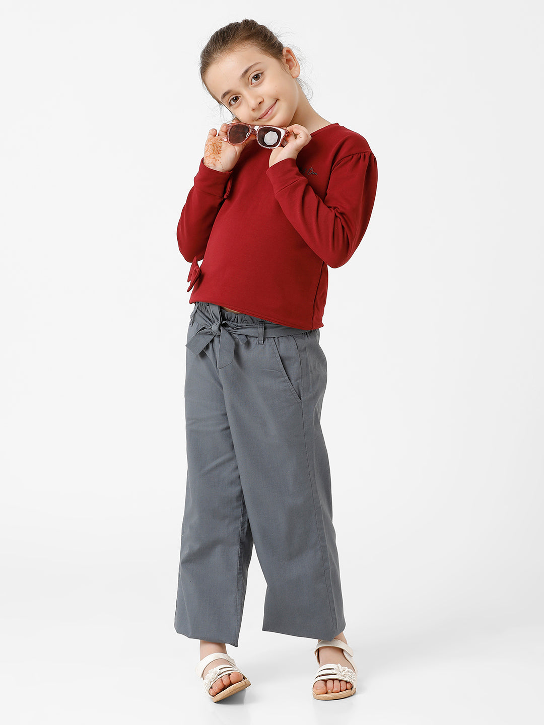 Girls High Rise Pleated Trouser