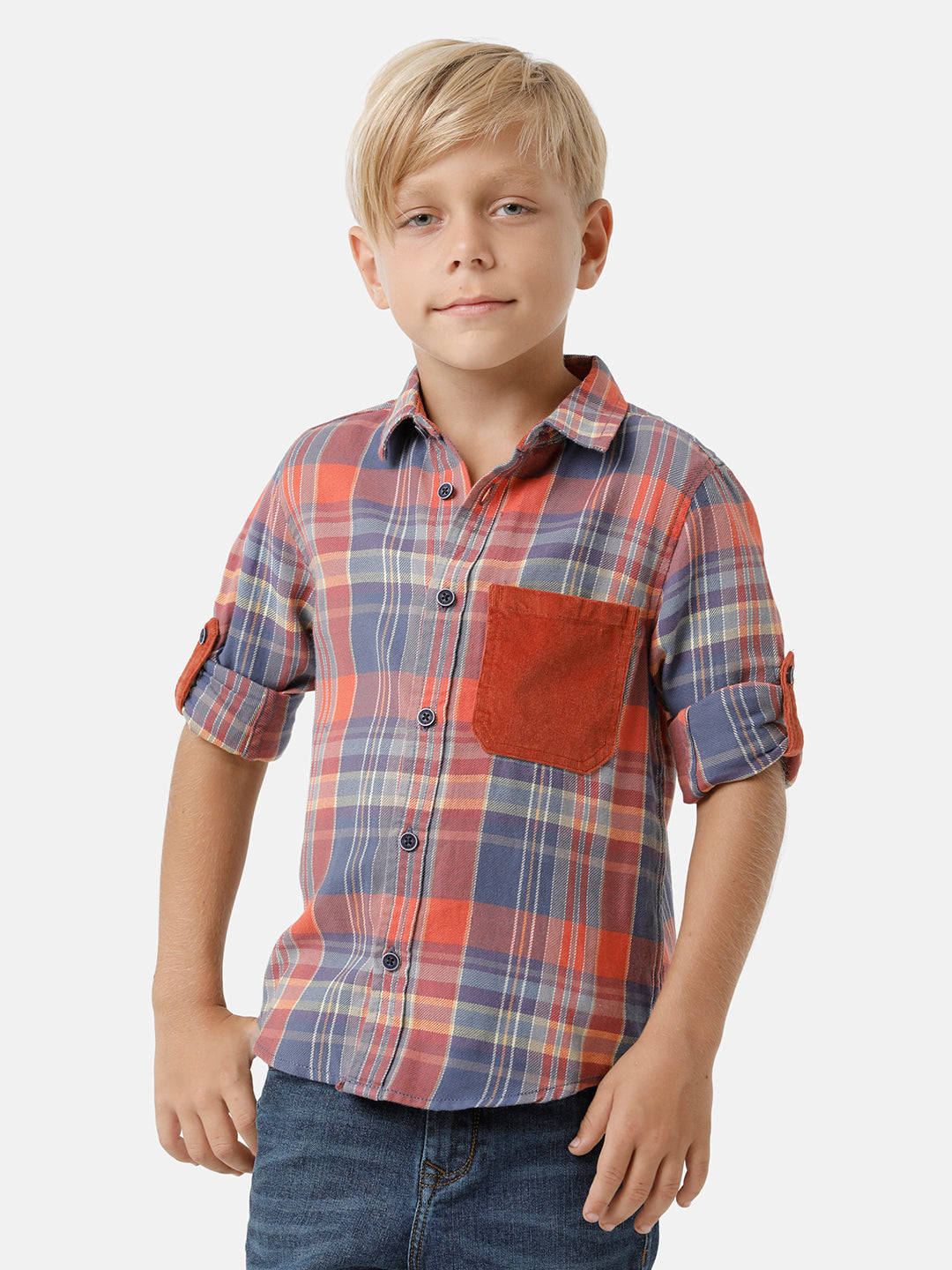 Boy's checked shirt with contrast pocket