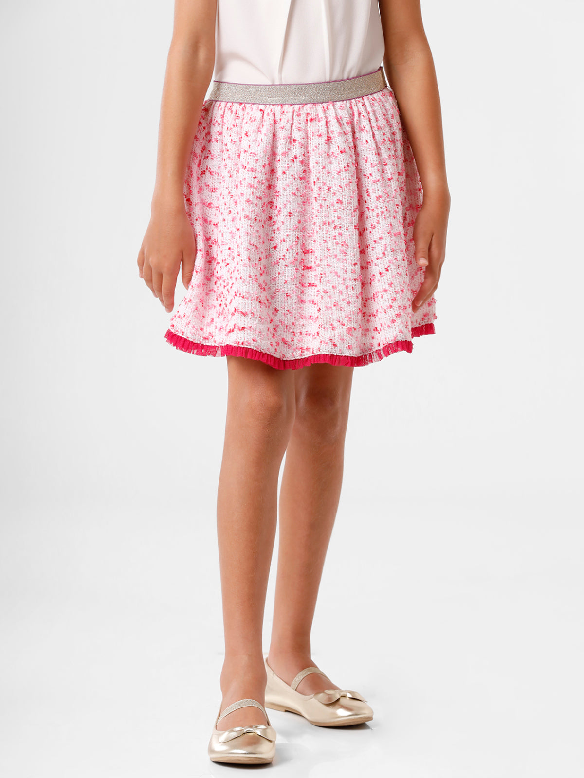 Pink Textured Knee Length Skirt