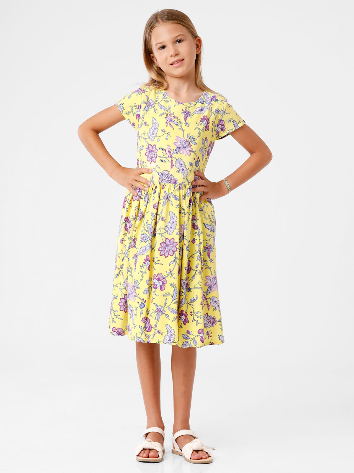 Yellow and Purple Floral Printed Dress