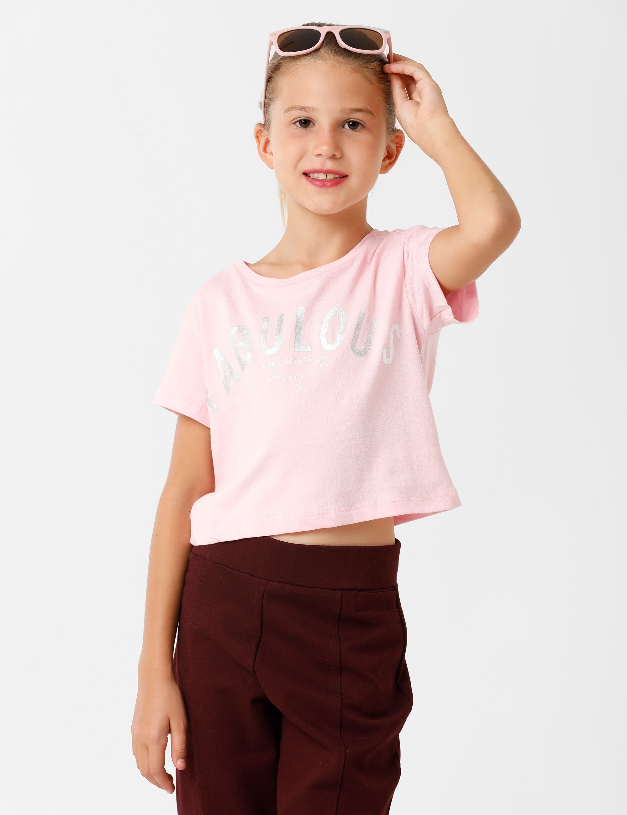 Printed Cotton Candy Pink Crop T-Shirt