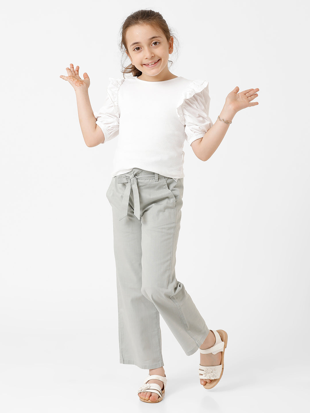 Girls High Rise Pleated Trouser