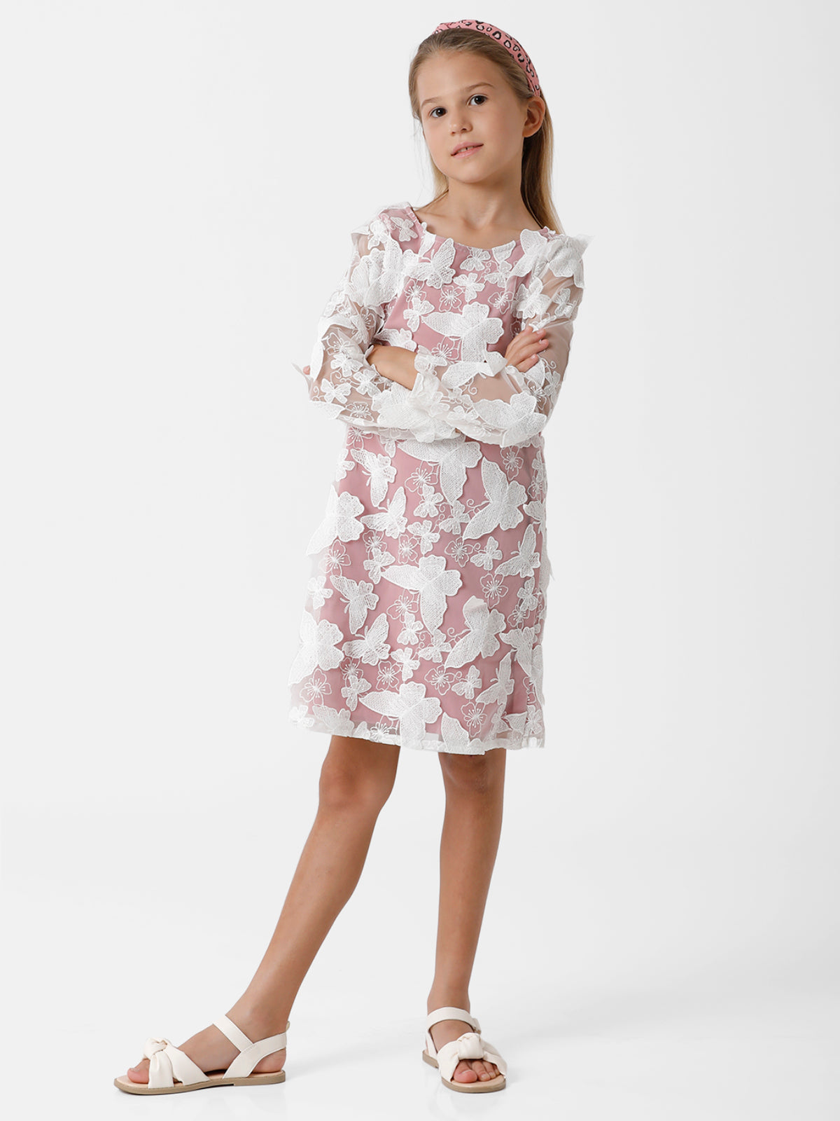 Butterfly Lace Shift Pink Dress