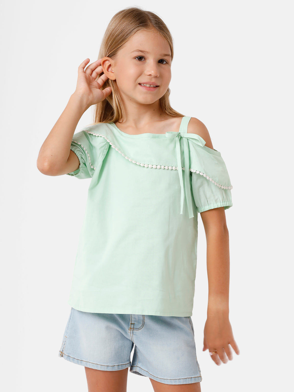 Cold Shoulder Top with Flower Detailing