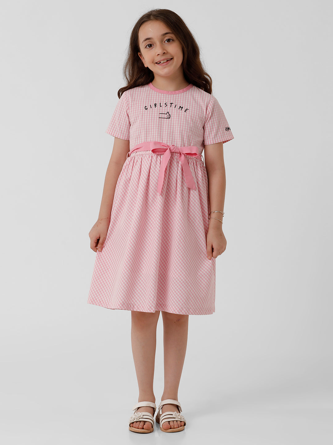 Girls Gingham Checked Flared Dress