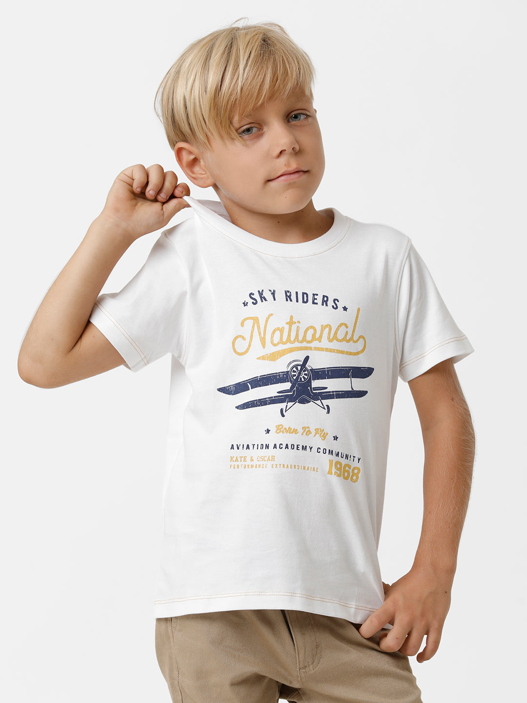 Boys Placement Printed T-shirt with Contrast Stitching