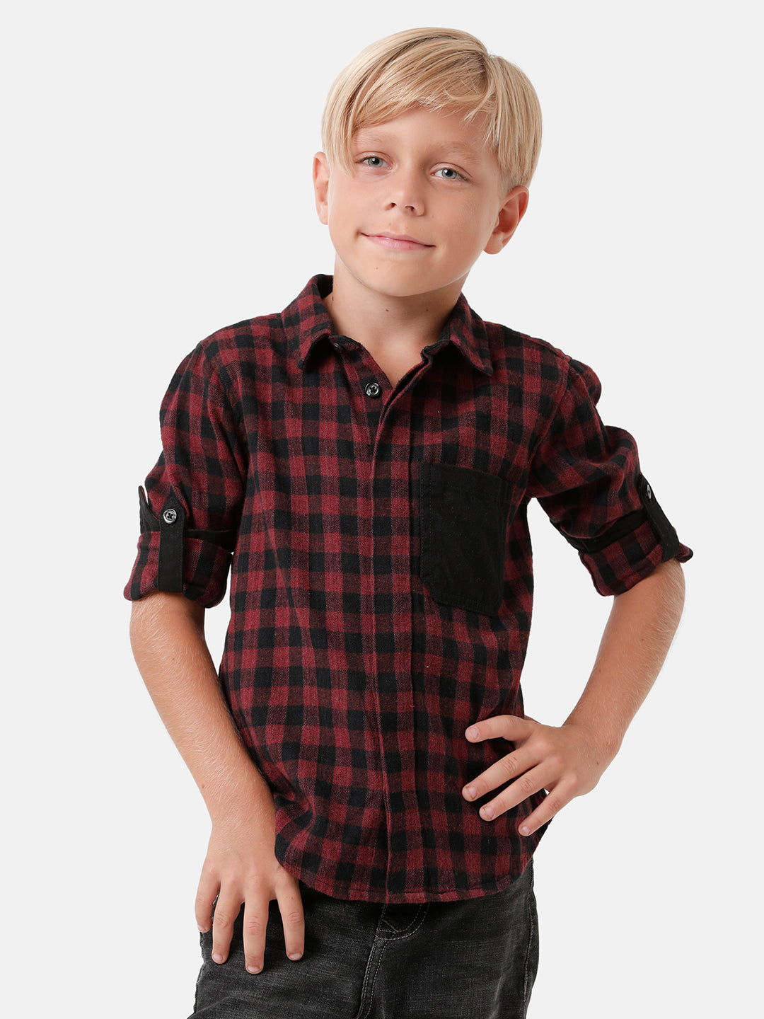 Boys Flannel Checked Shirt with Contrast Pocket