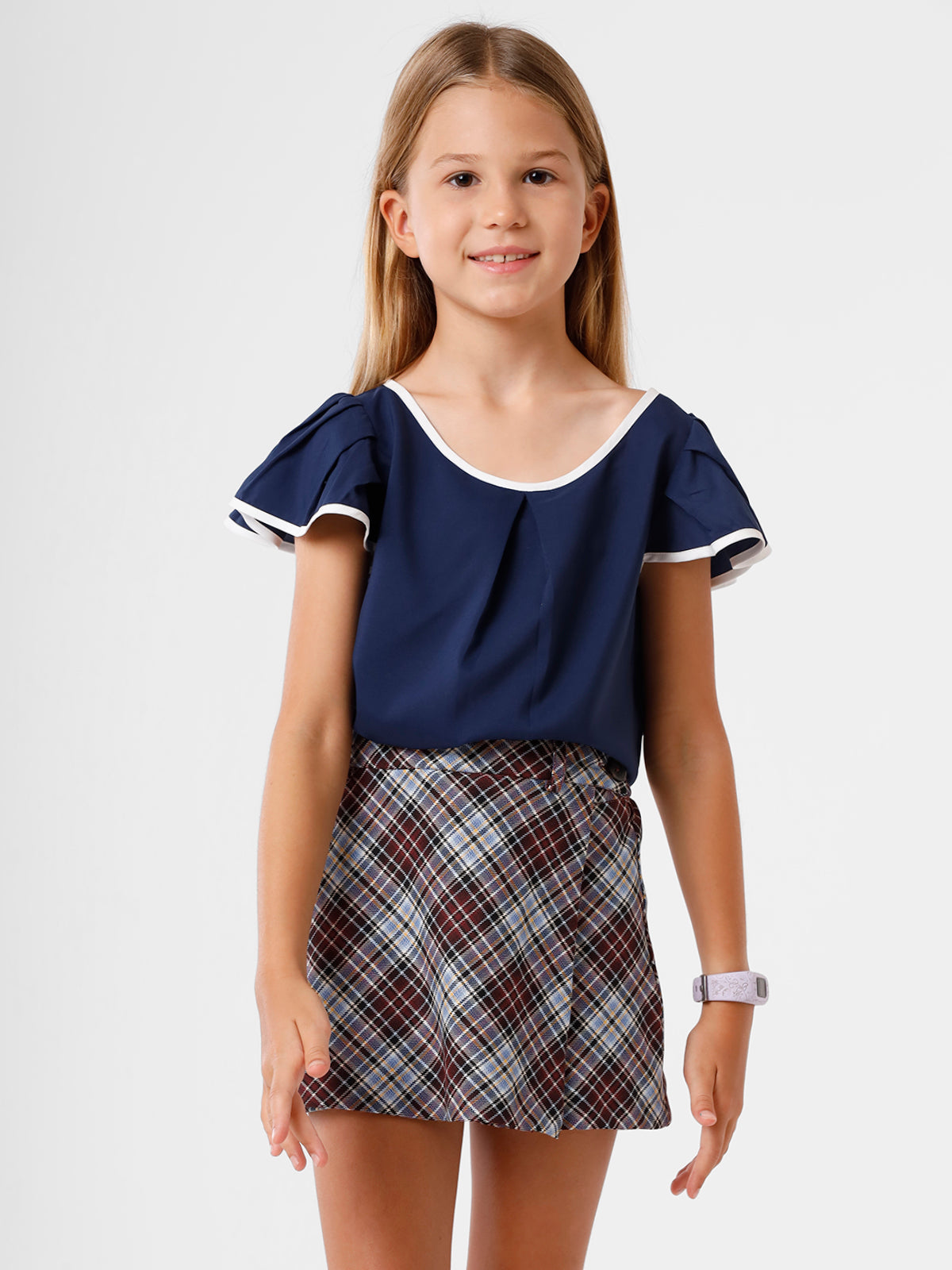 Navy Butterfly Sleeves Top